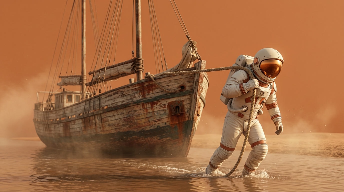 Astronaut liest ein Dokument – Sinnbild für die Auswertung der Praxisstudie